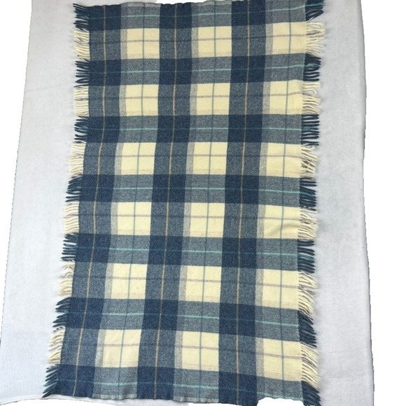 Avoca Wool Handweavers Throw Blanket 29" x 49.5" Blue Plaid Made In Ireland - Picture 1 of 7
